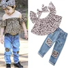 WHS21 Baby Clothes Girls Suit Summer daily Clothing Leopard Grain fashion Tops Jeans Pants Headband 3pcs clothes girl