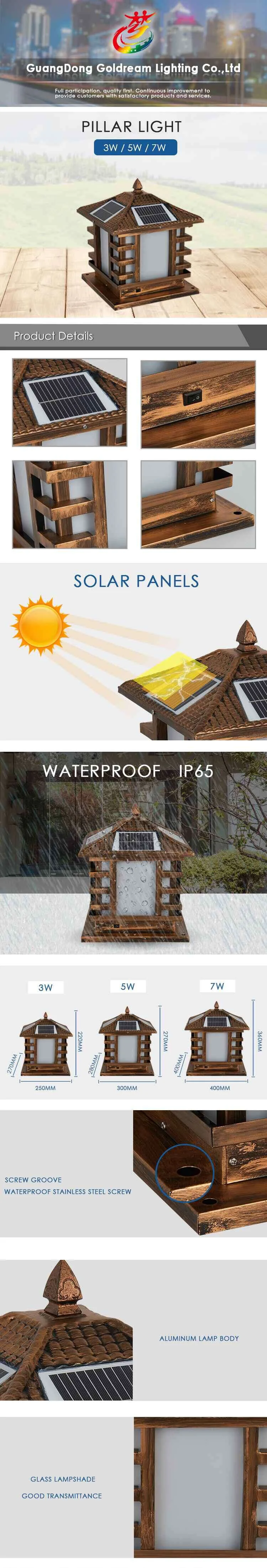 Solar powered pillar light for courtyard