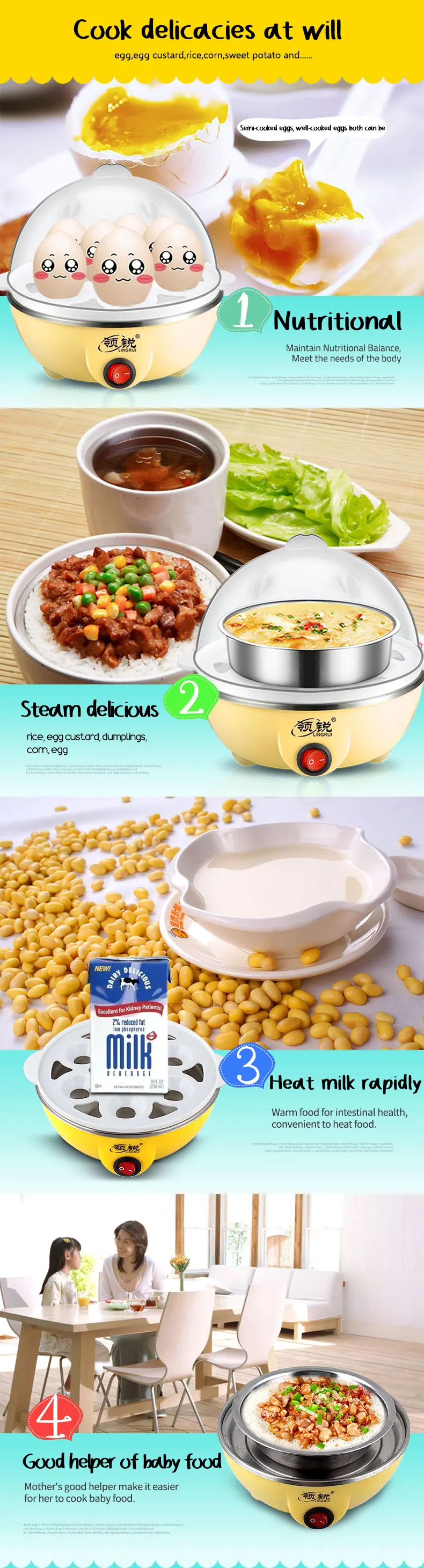 Home appliance ce approved 7 eggs plastic steamer egg cooker