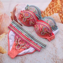 NEW ~ HOT Women Lady Sexy Crystal Padded Top Set Strapless Bikini Swimsuit Swimwear