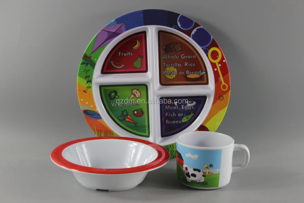 3PC Complete Dinner Sets For Children(Division Plate/Bowl/Cup)