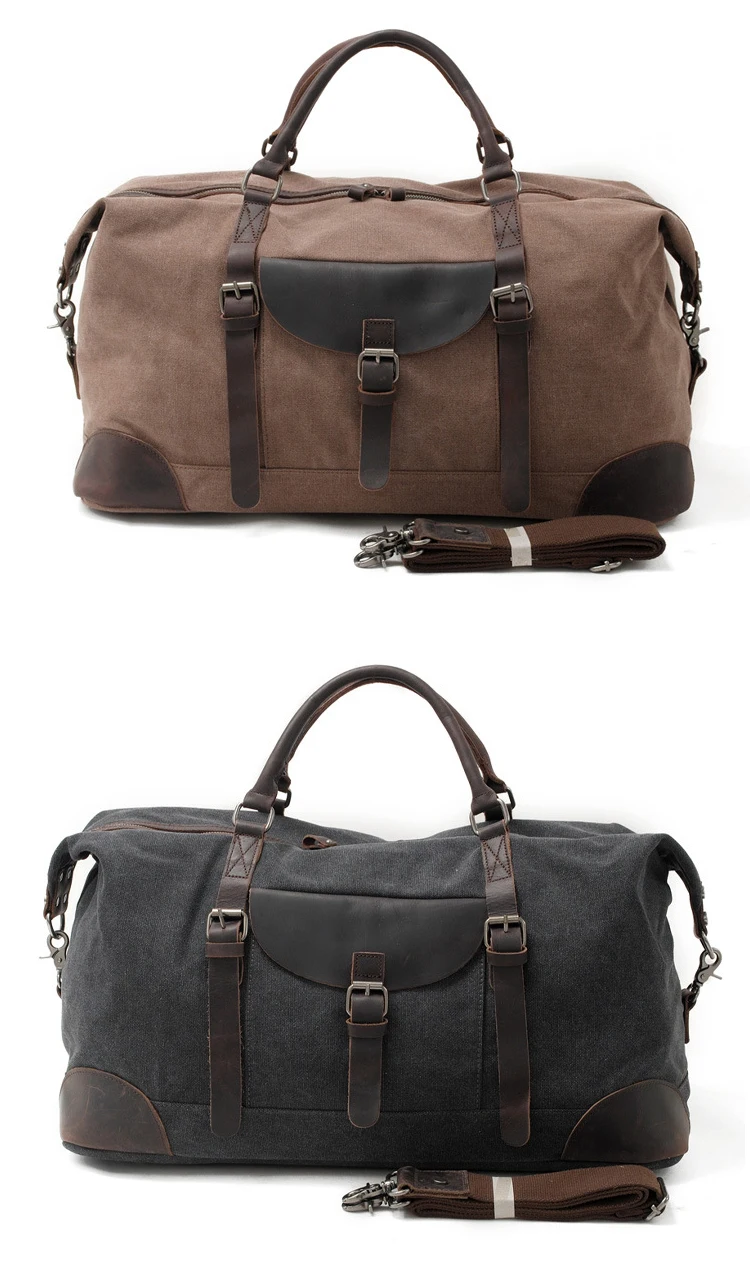 2018 latest design vintage large capacity canvas leather traveling luggage duffle weekender overnight men bag holdall