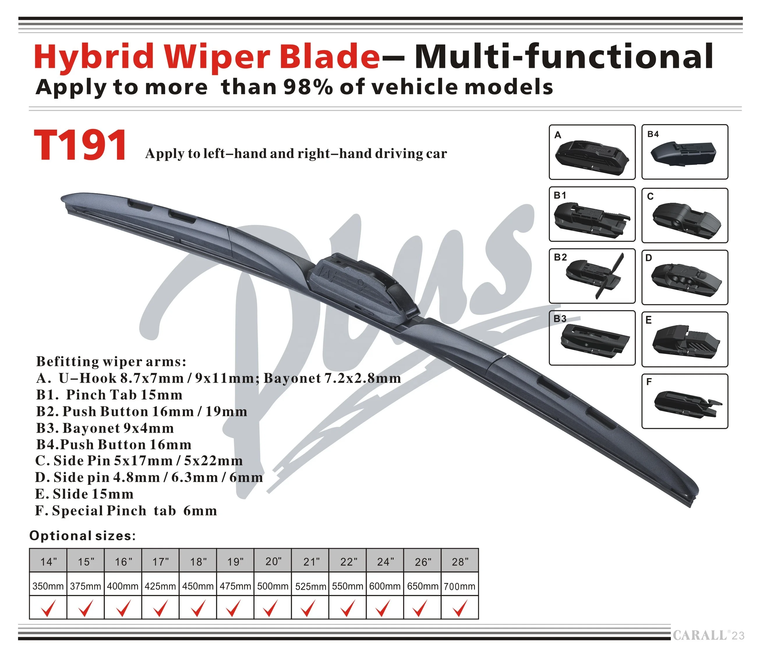 Brazil Market Popular Oem Durable Universal Buckle Windshield Hybrid Wiper Blade Car Accessories