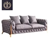 Antique grey bottom tufted fabric covered chesterfield sofa set living room furniture velvet sofa set designs small sofa