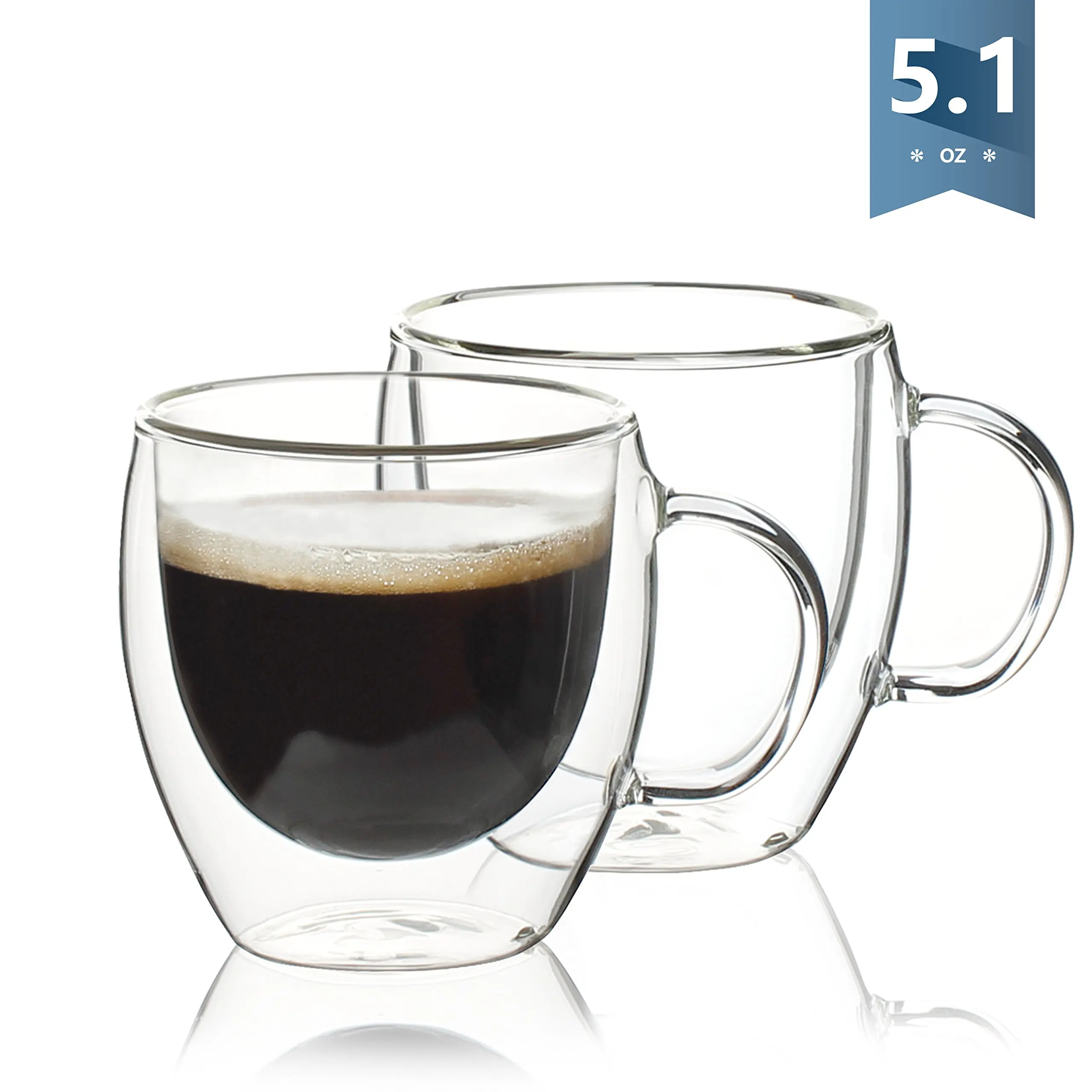 Sweese Espresso Cups - Double Wall Insulated Coffee Glasses with Handle - 5...