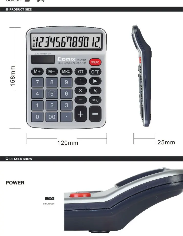 Comix Office Dual Power 12 Digits Desktop Electronic Calculator With ...