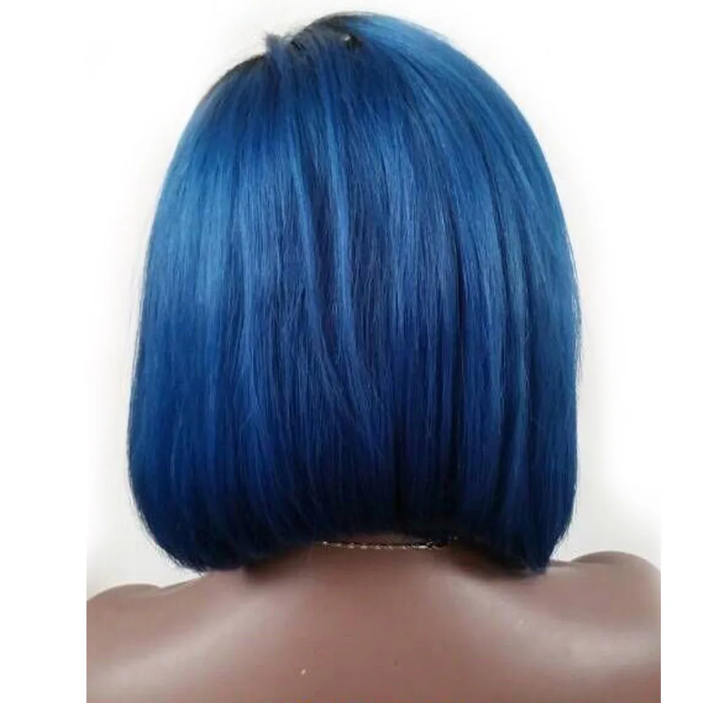 Bob Style Ombre Blue Bglueless Full Lace Wigs Brazilian Virgin Remy Human Hair Wig Lace Front 9306