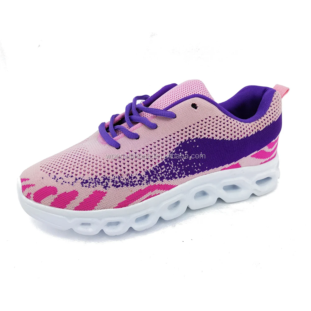 women pink running shoes Woven shock absorption female sport shoes