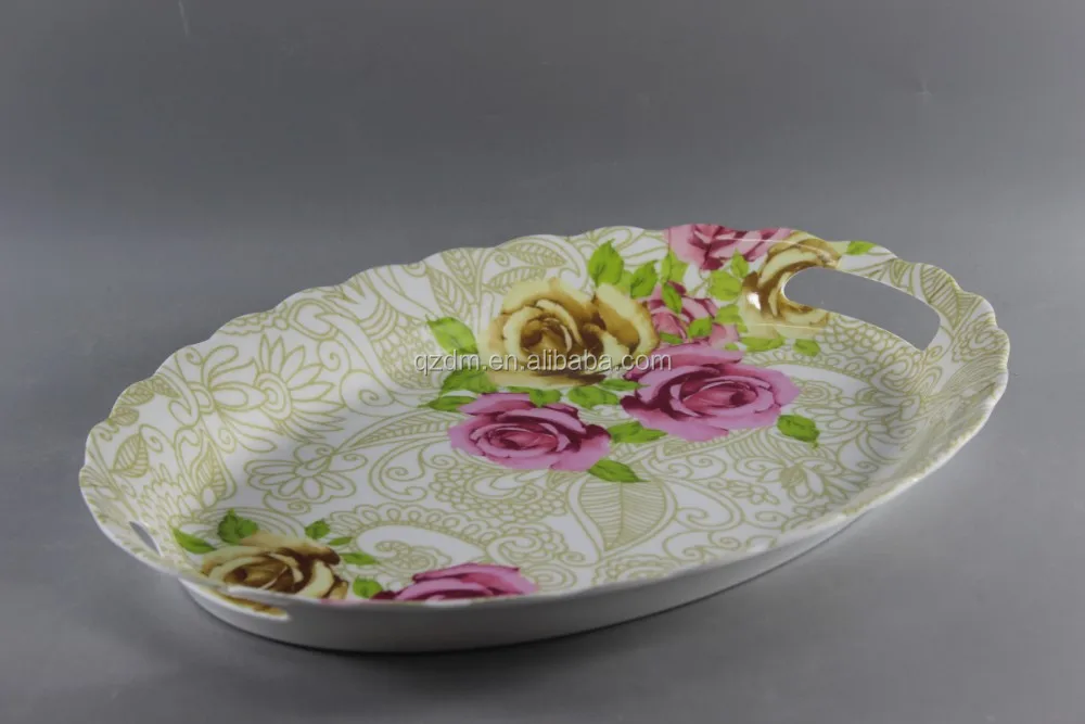 Wavy Edge Melamine Oval Serving Tray 16 Inch