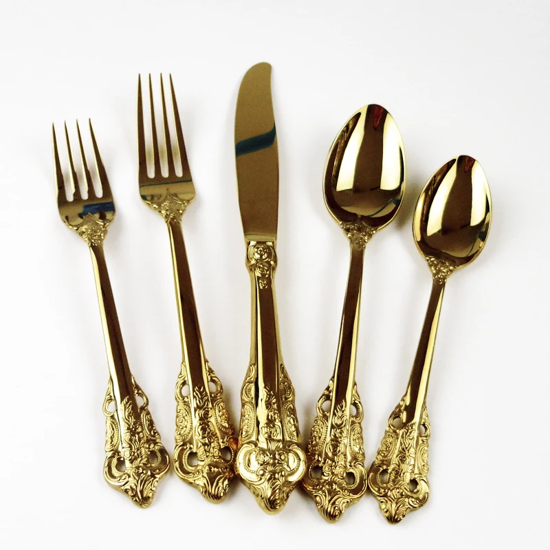 Contemporary And Modern Wave Cutlery Golden Utensils 5 Piece Service