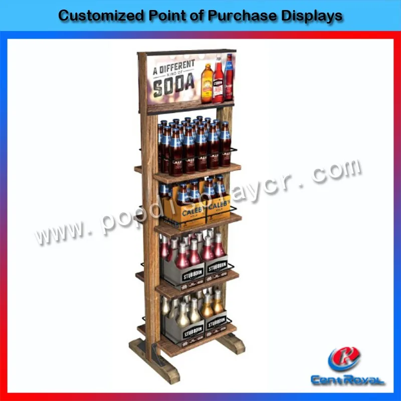 New Development Wooden Floor Standing Shelf Beer Bottle Display Rack