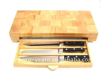 Custom Wooden Cutting Board Chopping Block With Drawer And Knives