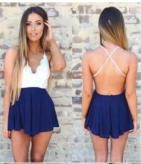Women Lace Floral Striped Playsuit Skirt Shorts Sexy Jumpsuit macacao feminino Summer Style vestido Romper bodysuit