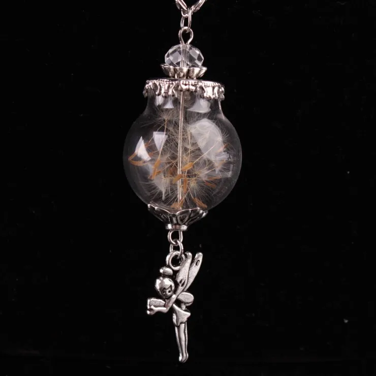 Best Gift Cute Angel Pendant Glass Ball Dandelion Necklace