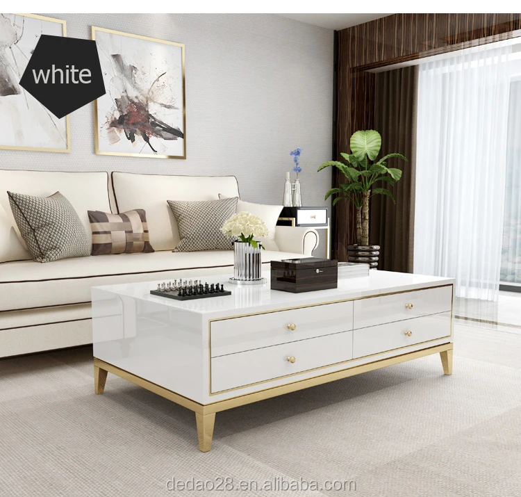 Stainless Coffee Table Italy Luxury Design Living Room Furniture End Table Multifunction Side Table with Drawers