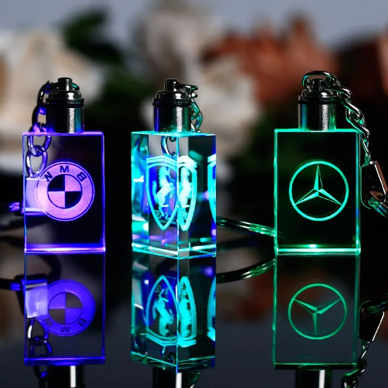 Custom Led Light 3d Laser Engraved Different Shape Crystal Keychain