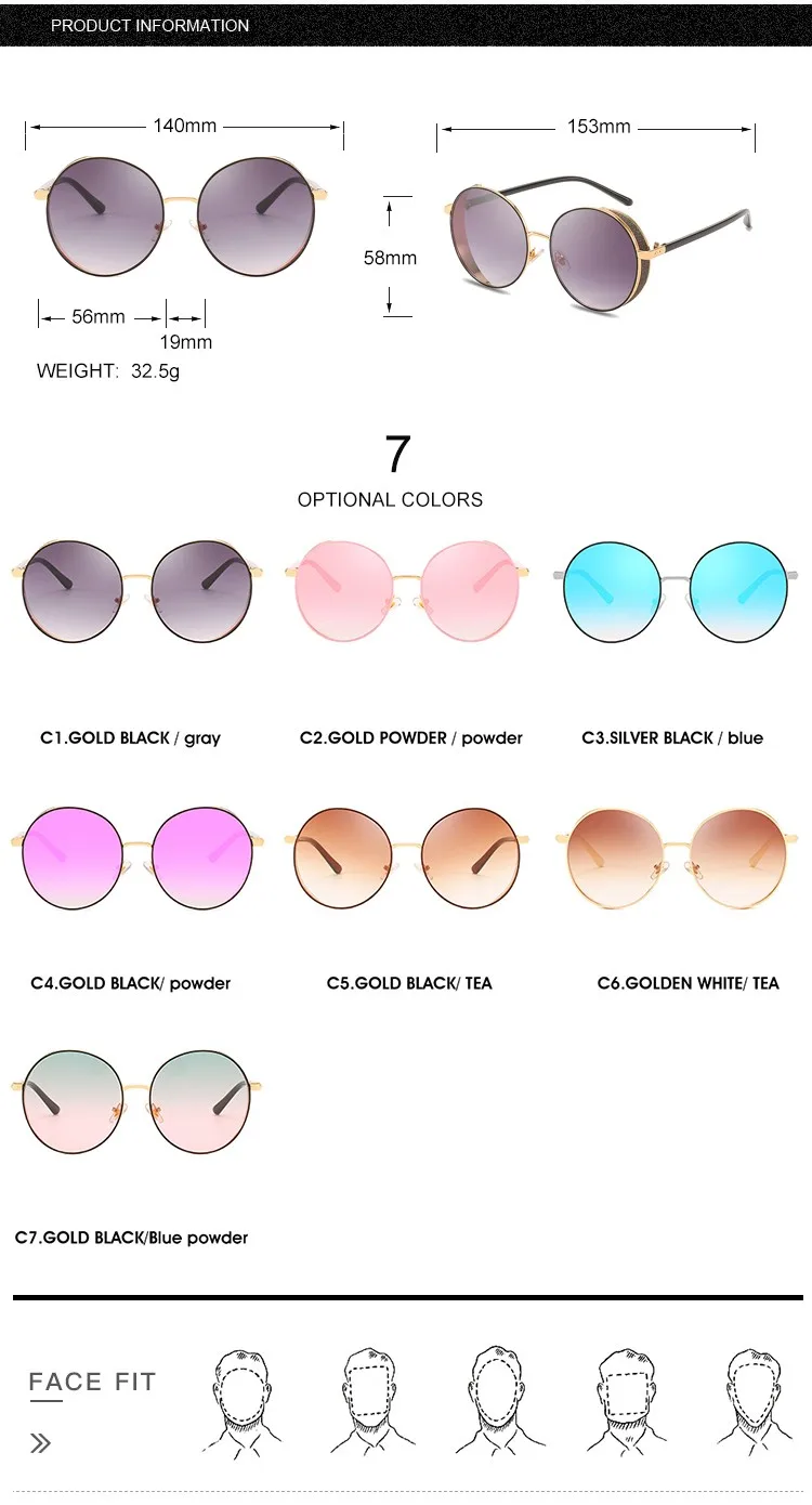 5135 2019 Latest Thickness Glasses Multiple Colors Mirror Lens Round ...