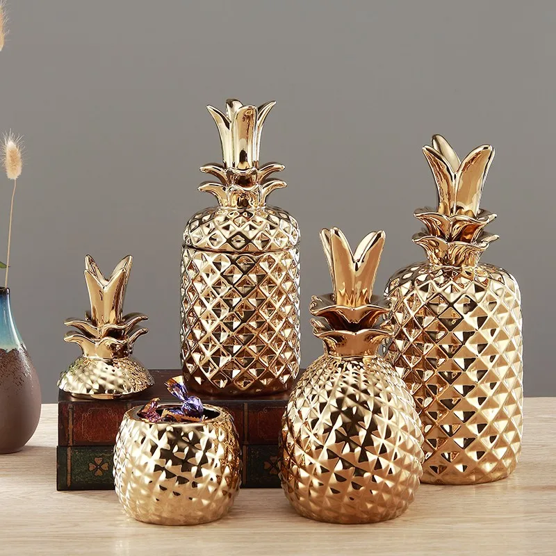 Uae Custom Gold Pineapple Design Cookie Jar With Lids Ceramic Canister