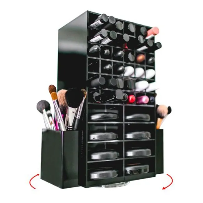 Spinning Acrylic Makeup Organizer Black Lucite Cosmetics Storage Box