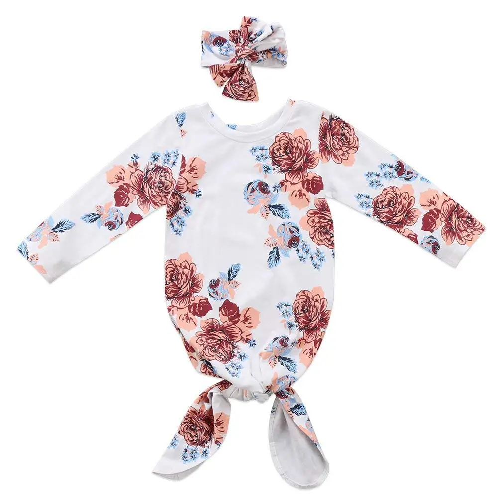 Mini honey Newborn Baby Sleepy Floral Striped Gown Headband Sleepwear Romper Sleeping Bags