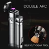 2018 newest dual arc lighter cigar cutter usb electric rechargeable lighters windproof cigarette lighter electronic MLT141