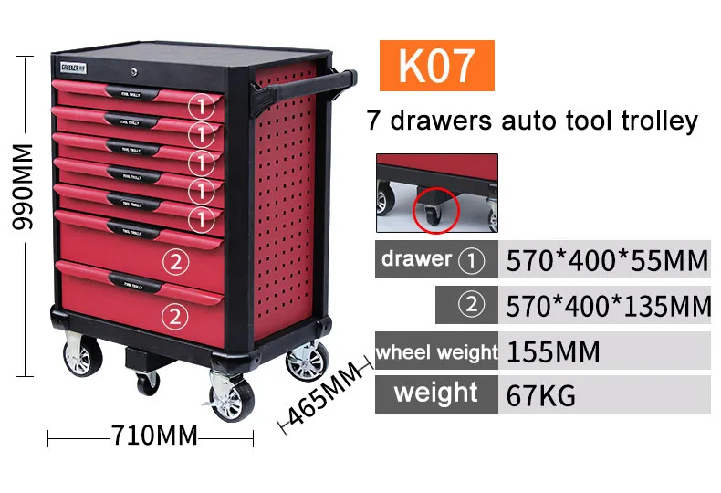 7 Drawer Heavy Duty Tool Trolley/tool Trolley Chest With
