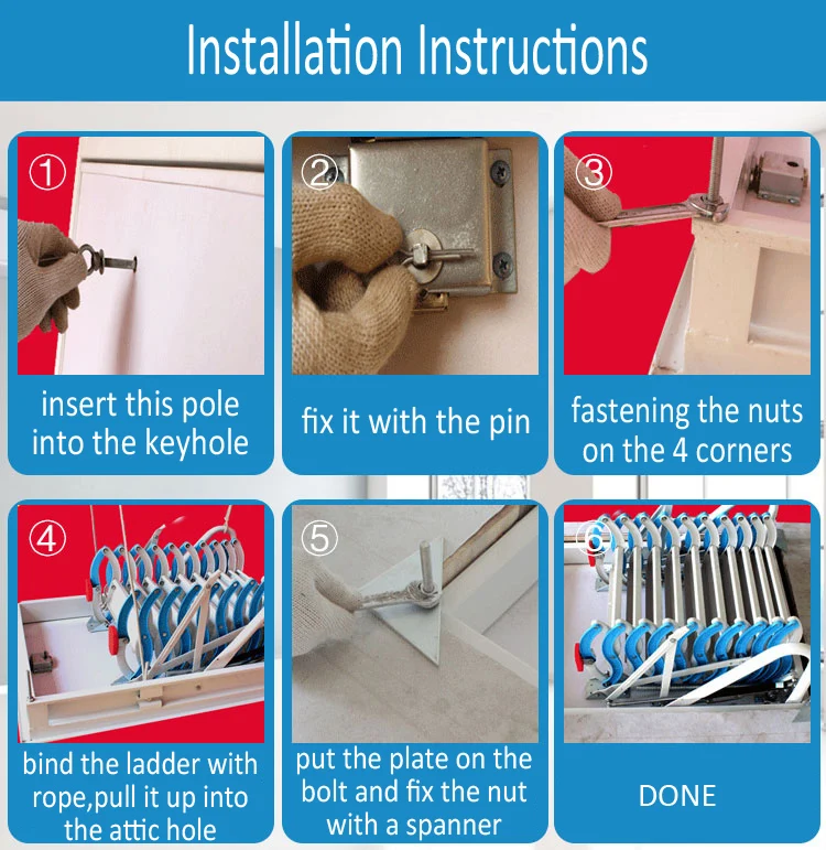 Carbon Steel Telescopic Retractable Ceiling Step Ladder For Villa