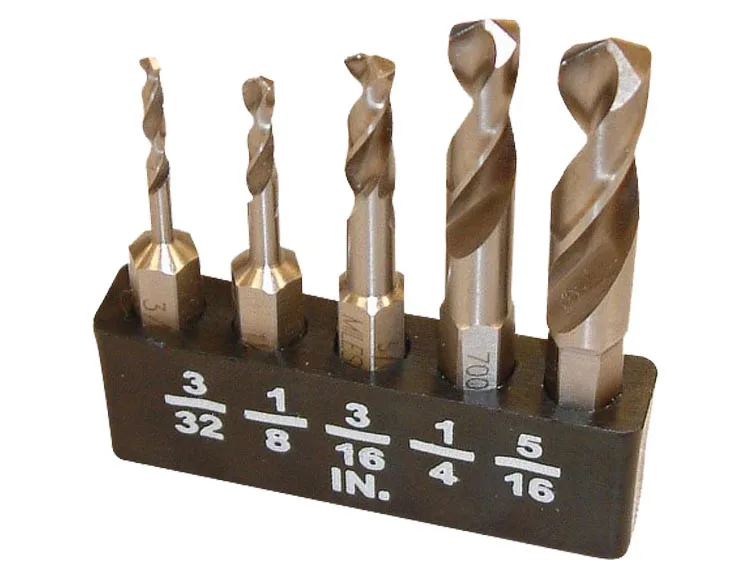 5Pcs Inch Fully Ground Hex Shank HSS Stub Drill Bit in Double Blister