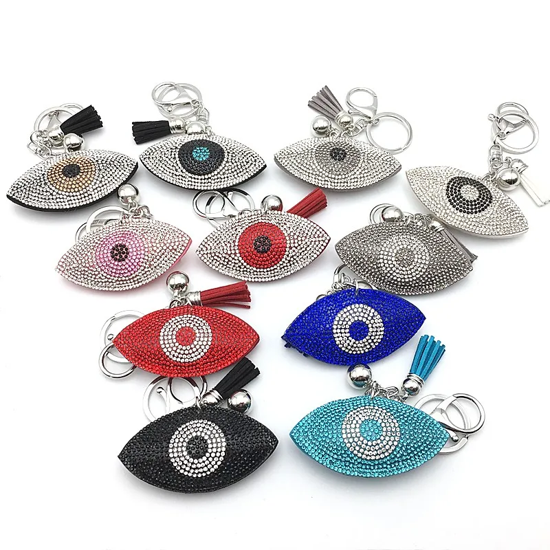 New Fashion Key Chain 11 Color Rhinestone Evil Eye Key Wallet Bag Buckles Fatima Pendant Bag