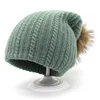 China Supplier Winter Unisex Thicken Knitted Beanie With Raccoon Fur Colorful Pompoms Hats