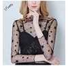 Spring Summer Women's Blouses & Tops Lace Shirt Sexy Mesh Blouses See-through Long Sleeve Black Blouses E0056