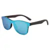 one piece lens rimless wooden arm men sunglasses 2019