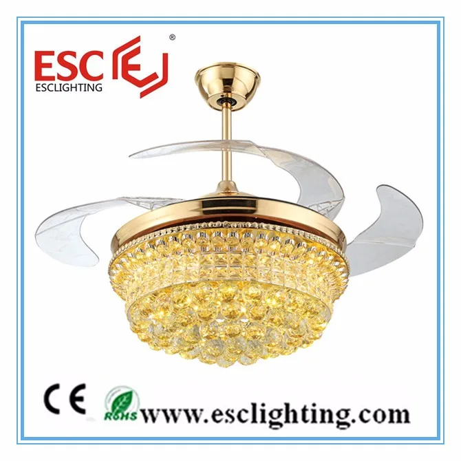 Luxurious K9 Crystal ceiling fan lamp ceiling fan with hidden blades ceiling fan for dining