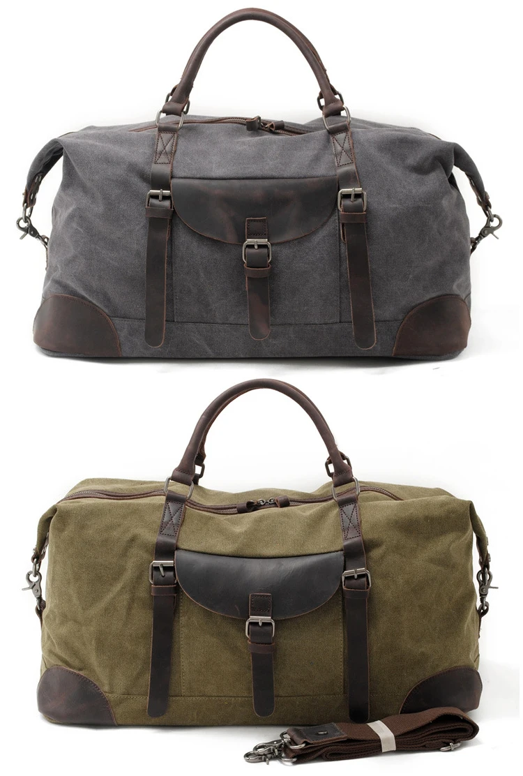 2018 latest design vintage large capacity canvas leather traveling luggage duffle weekender overnight men bag holdall