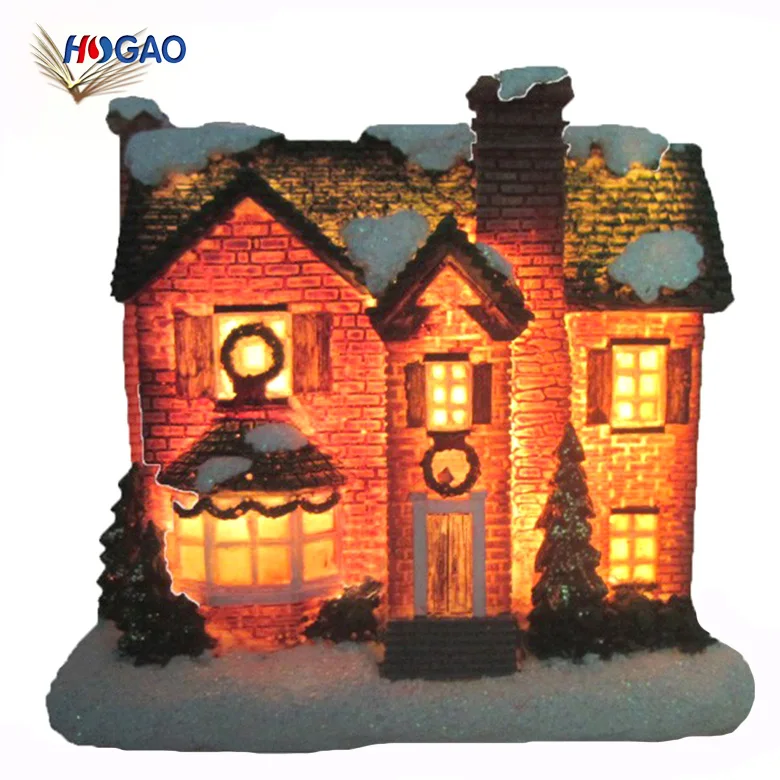 Oem Christmas Village Decoration Resin Village House Led Lights Custom