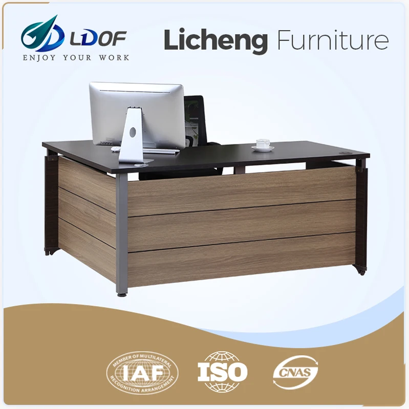 Black Modern L Shaped Wooden Office Stuff Computer Desk With Drawers