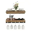 New product floating wine shelf and glass rack set rustic floating shelf