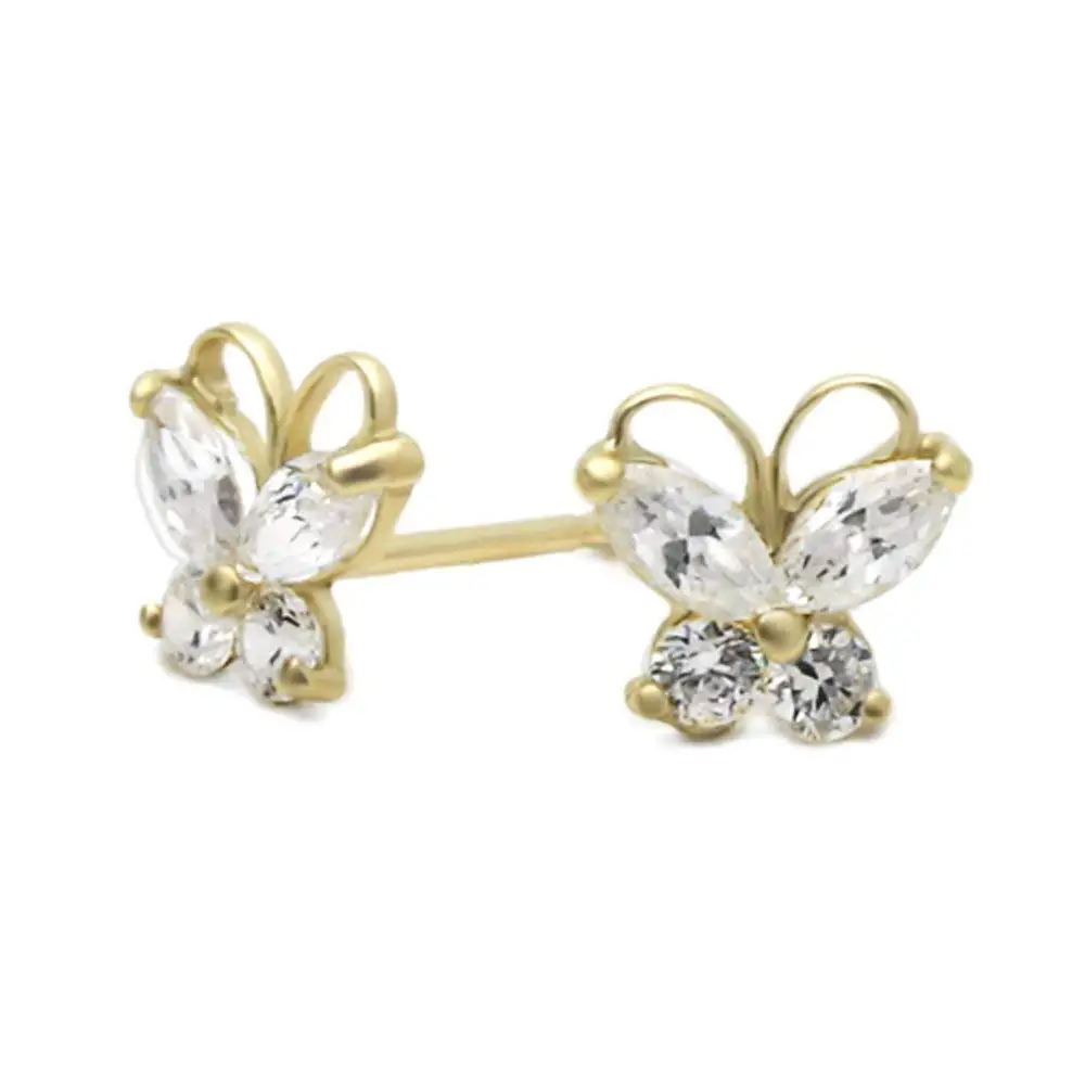 Aretes De Mariposa Details about   14k Gold Butterfly Earrings Studs White CZ