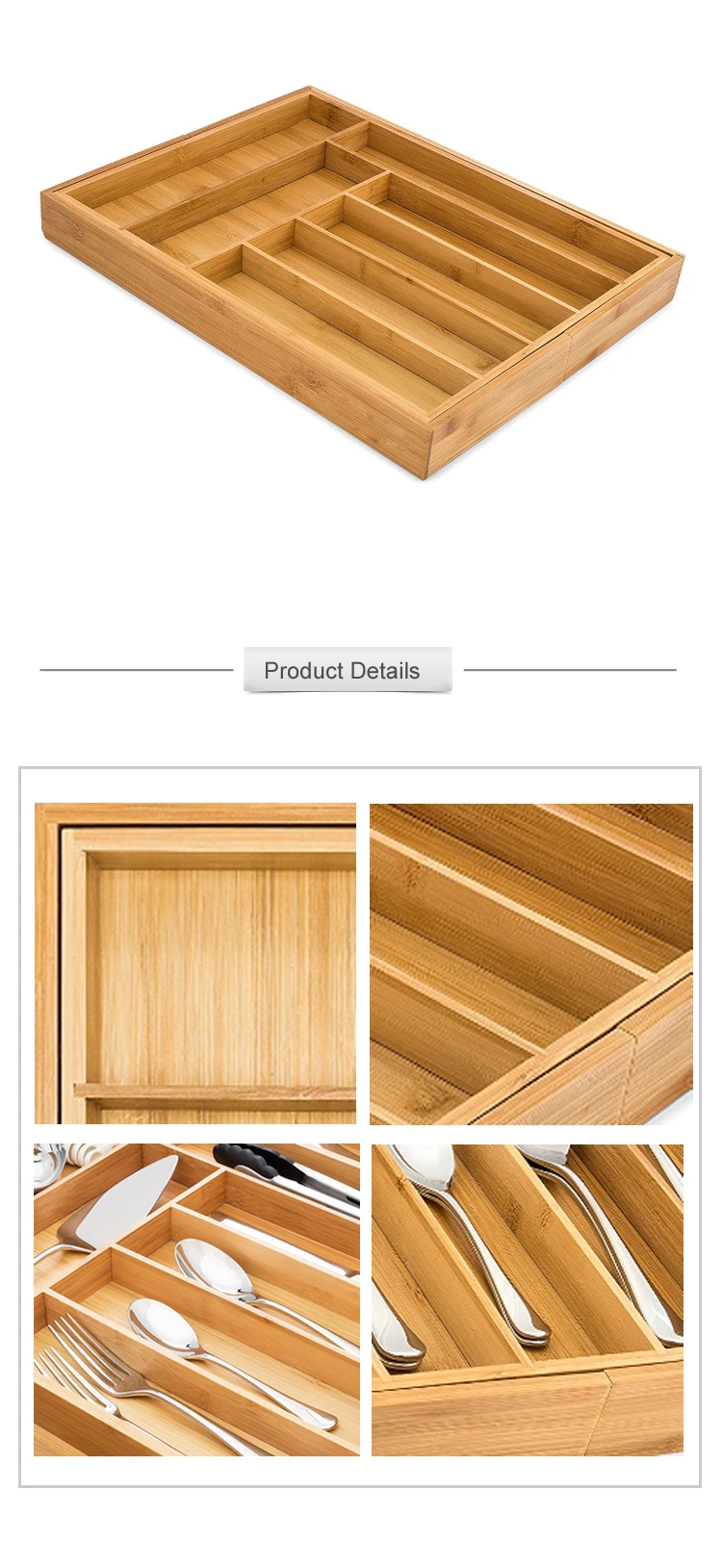 Bamboo Expandable Drawer Organizer Adjustable Kitchen Cutlery And