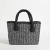 Chain stores fashion Black and Silver handbags striped handmade woven straw bag
