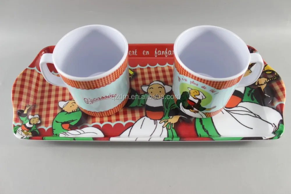 melamine serving tray and cup set