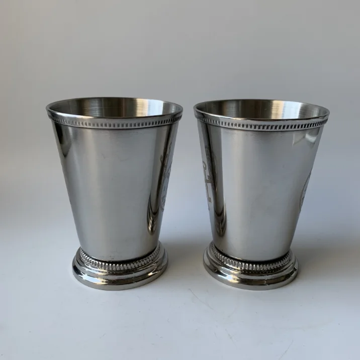 Hot Sell Beautiful 350ml Steel Mint Julep Cup With Classic Beaded Trim
