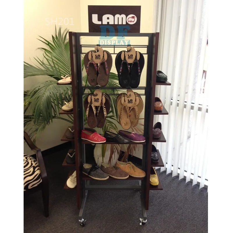 Sh006 Free Standing Footwear Display Rack With Pegboard And Shoe