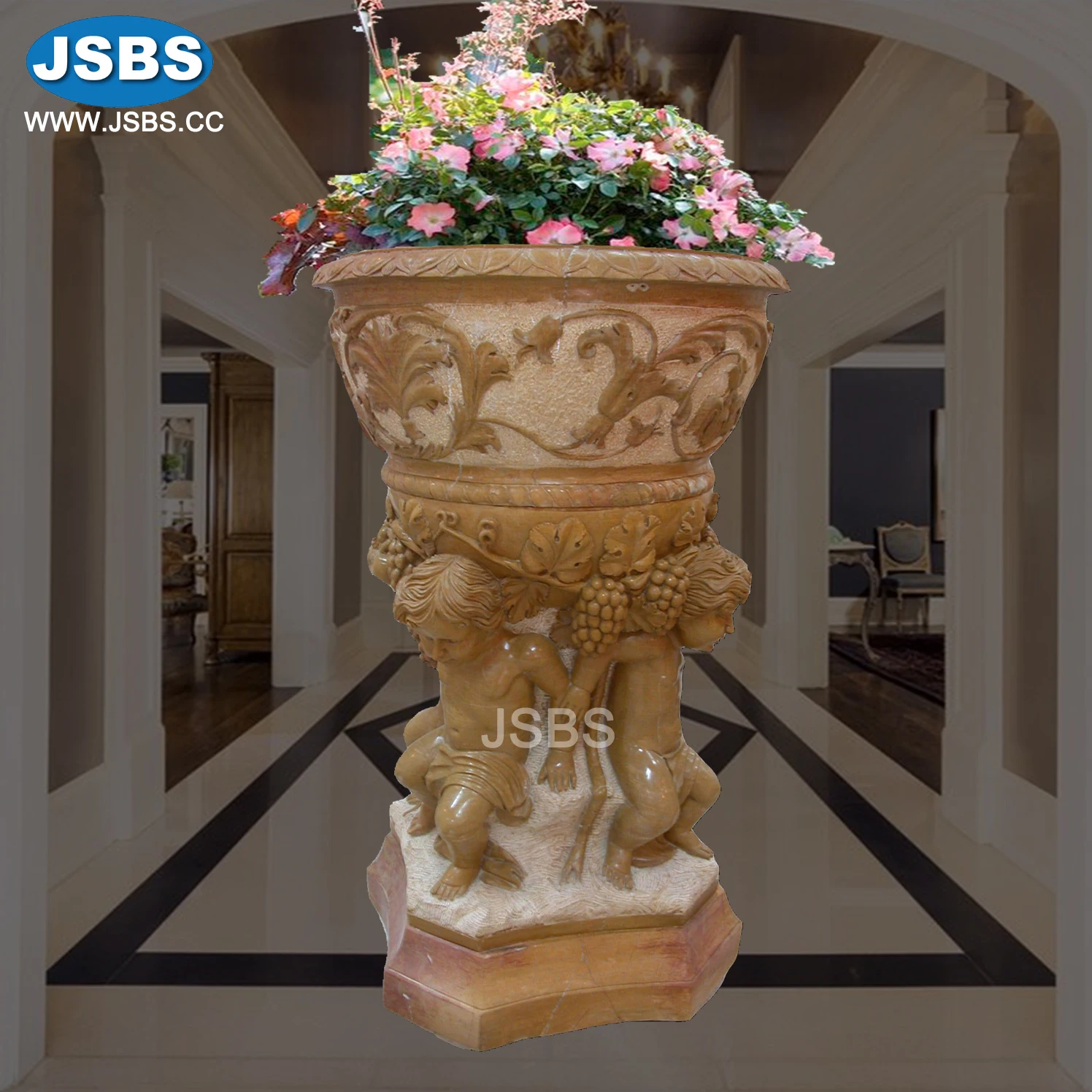 Luxury Outdoor Decorative Yellow Marble Plant Pots