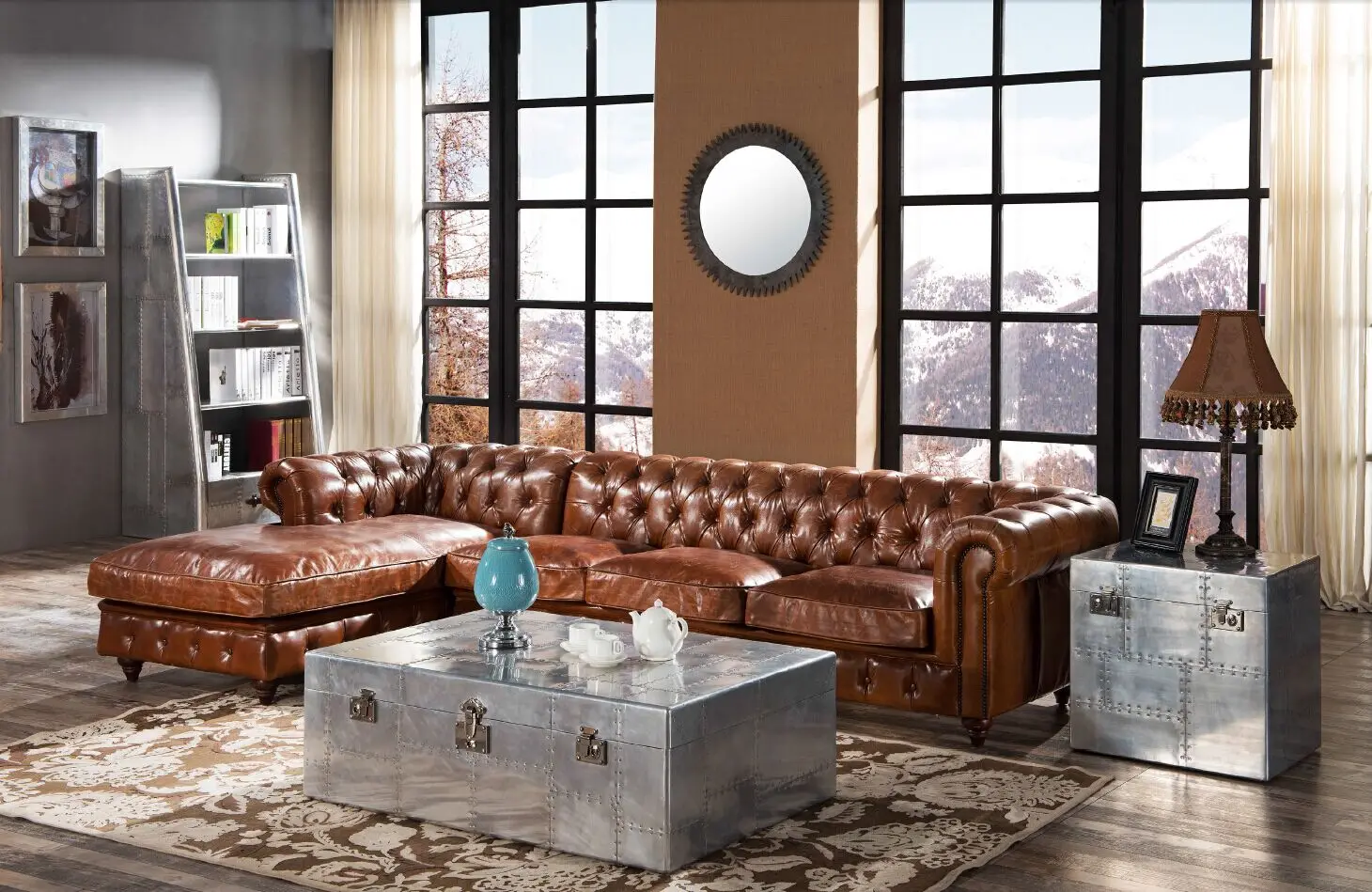 Retro Living Room Chesterfield Corner Sofa Set Designs Genuine Leather Customized Buy Corner Sofa Set Designs