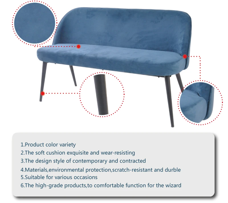 Nordic furniture Fabric bench chair with metal legs
