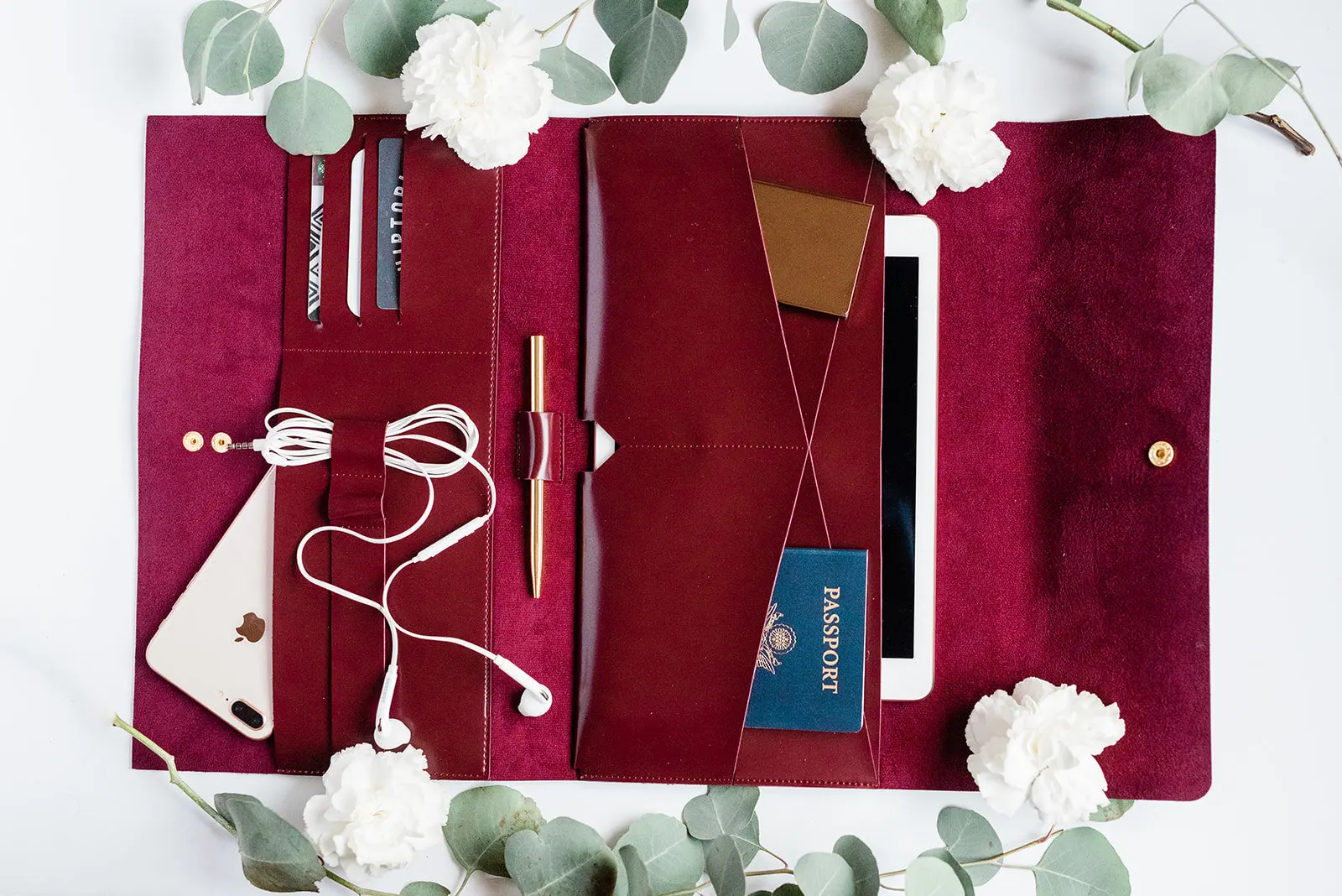 Travelling Multiple Organizer Pockets Laptop Sleeve Leather Case For