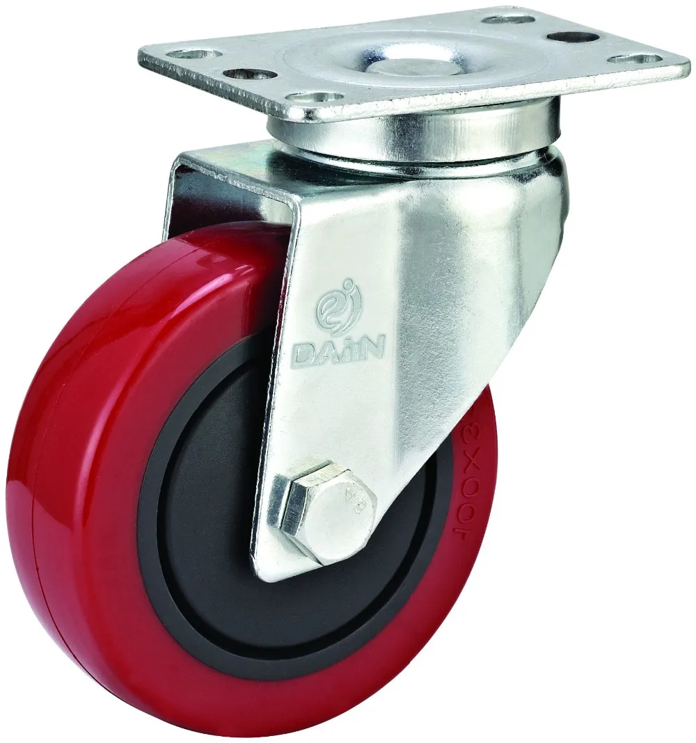 Red Swivel Polyurethane Wheel Casters with total Brake