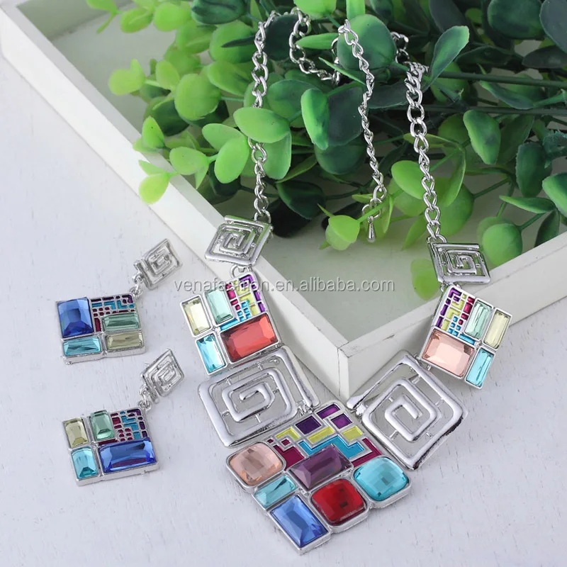 color stone pendant beautiful silver jewelry set