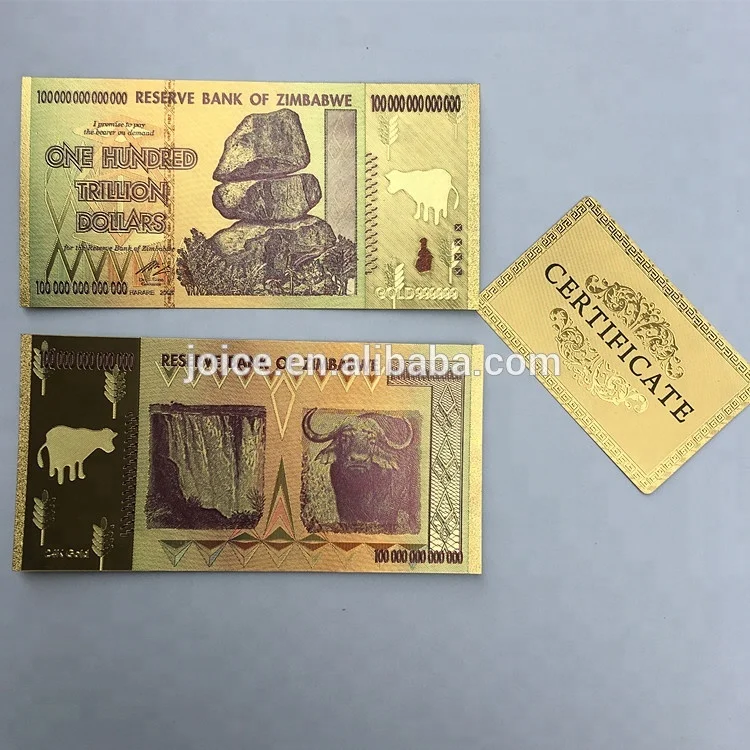 Hot 24k Gold Foil 100 Hundred Trillion Zimbabwe Banknotes For Hot 24k Gold Foil 100 Hundred Trillion Zimbabwe Banknotes For Collection